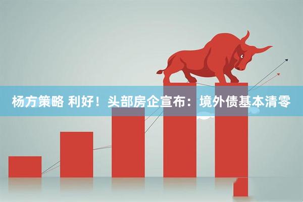 杨方策略 利好！头部房企宣布：境外债基本清零